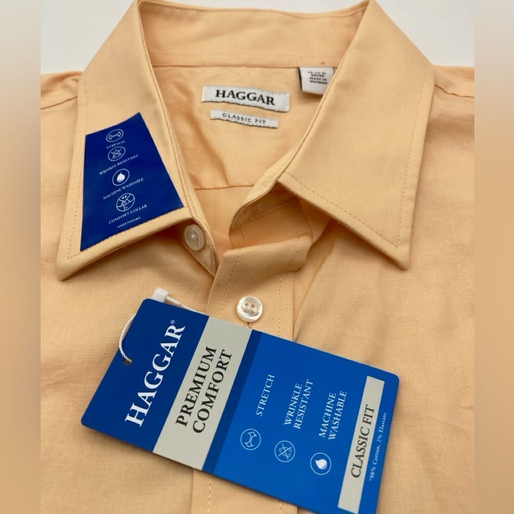 NWT Haggar Men’s Classic Fit Peach Shirt 17-171/2 34-35
